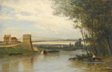 BRIDGE OF AUVERS SUR OISE Alexey Bogolyubov paysage fluvial Peinture à l'huile